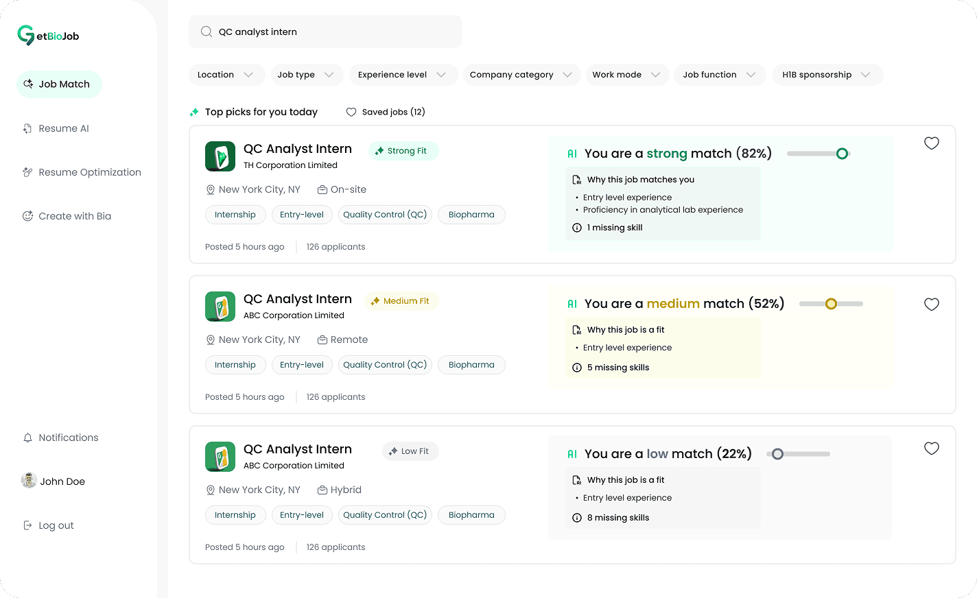GetBioJob Dashboard Preview